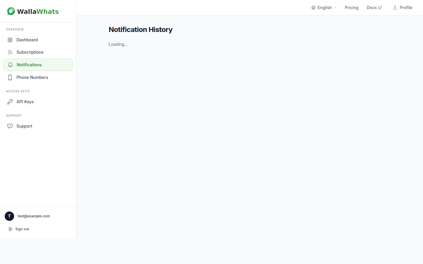 Notification history page