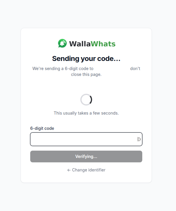 Sending your code… loading state on the signup page